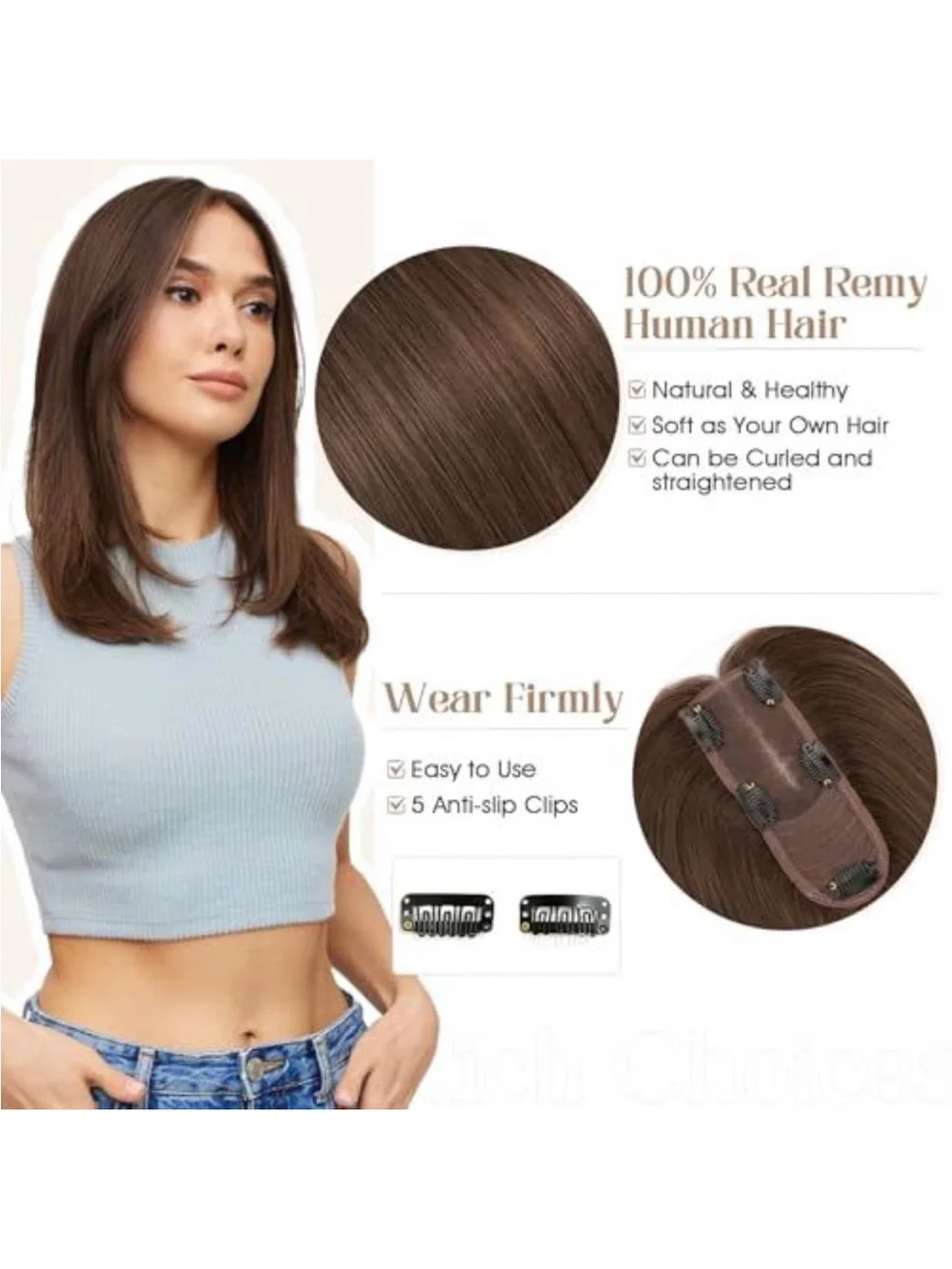 Brown Clip-In Topper for Volume and Coverage - Women Hair